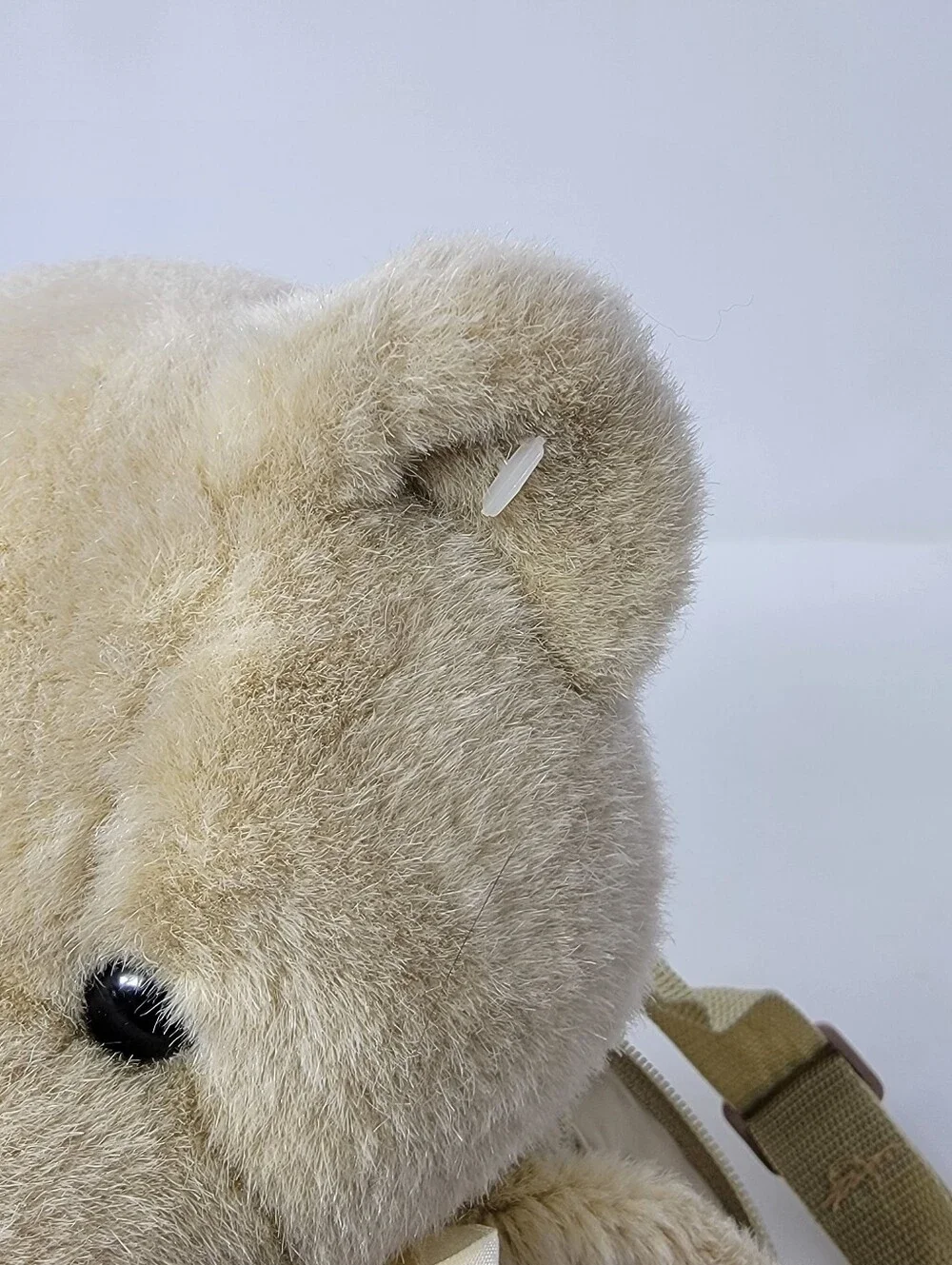 VTG Y2K 90s NWOT Mango Teddy Bear Plush Backpack Tan Cream w/ Ribbon Bow